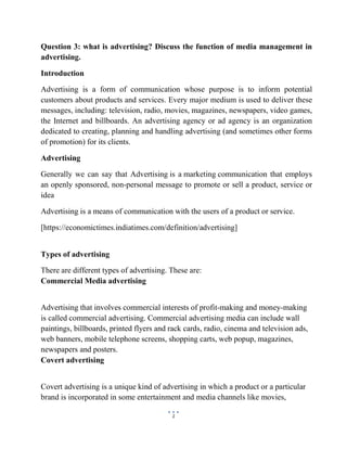 what is advertising? Discuss the function of media management in ...