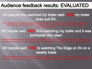 From receiving these results I am pleased with the outcome. This shows that I have done my research on E4
and turning my s...
