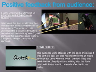 3 MAIN STORYLINES CONSIST OF:
RELATIONSHIPS, DRUGS AND
MURDER:
I also learnt that from my storyline they
were solid but al...