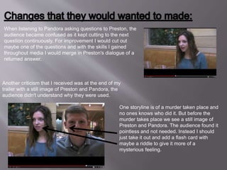 When listening to Pandora asking questions to Preston, the
audience became confused as it kept cutting to the next
questio...