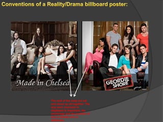 The cast of the soap are sat
and stood up all together. The
way each character is
displayed is important, the
anchorage and the position of
who is beside who is
deliberate.
 