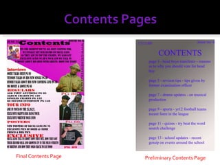Final Contents Page Preliminary Contents Page 