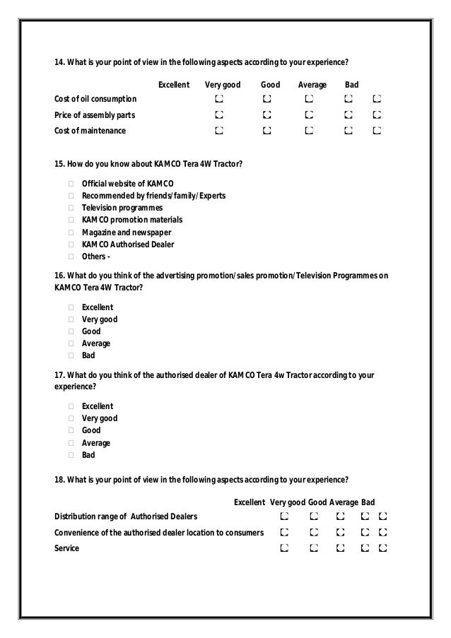 KAMCO - Survey Questionnaire - KAMCO TERA 4 W TRACTOR