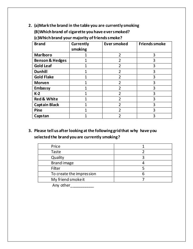 tobacco market research paper questionnaire