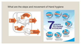 What are the steps and movement of Hand hygiene
 