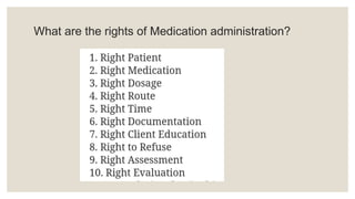 What are the rights of Medication administration?
 