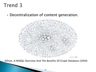  Decentralization of content generation.
26
Eifrem, A NOSQL Overview And The Benefits Of Graph Database (2009)
 
