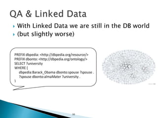  With Linked Data we are still in the DB world
 (but slightly worse)
30
 