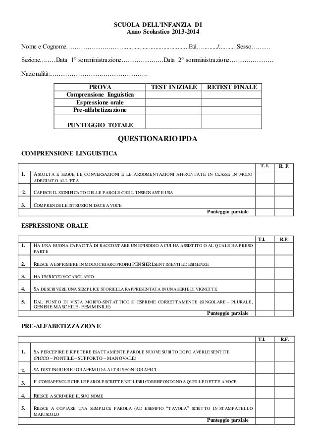 Questionario individuale alunno - questionario ipda