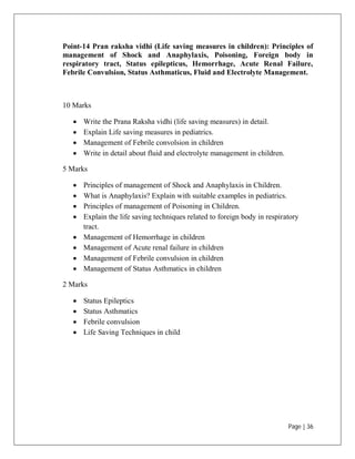 Page | 36
Point-14 Pran raksha vidhi (Life saving measures in children): Principles of
management of Shock and Anaphylaxis...