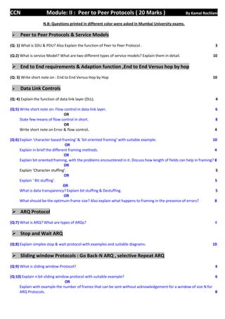 Question bank of module ii peer to peer protocols | PDF