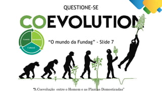 QUESTIONE-SE
“O mundo da Fundag” - Slide 7
“A Coevolução entre o Homem e as Plantas Domesticadas”
 