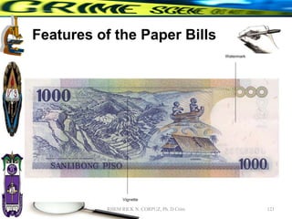 Features of the Paper Bills
121
RHEM RICK N. CORPUZ, Ph. D Crim
 