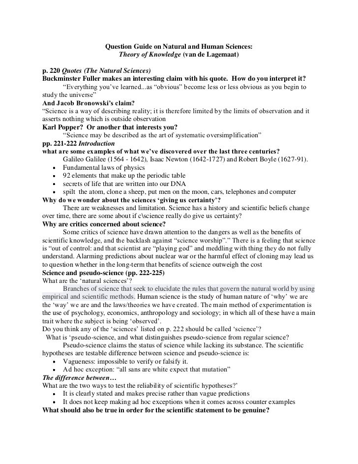 Natural Science Tok Knowledge Question Natural Science Tok Knowledge Question