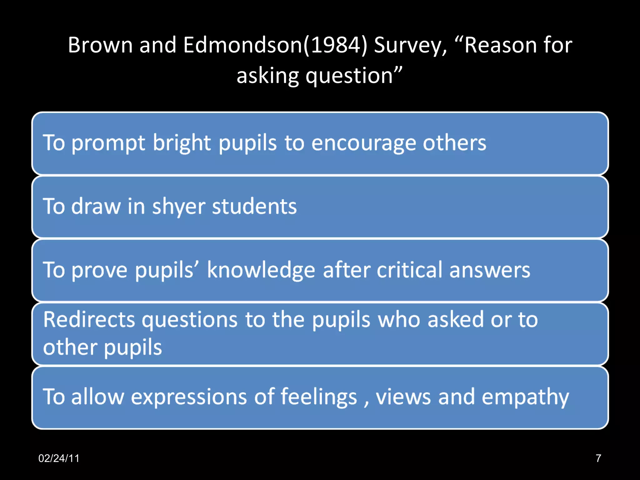 Brown and Edmondson(1984) Survey, “Reason for asking question” 02/24/11