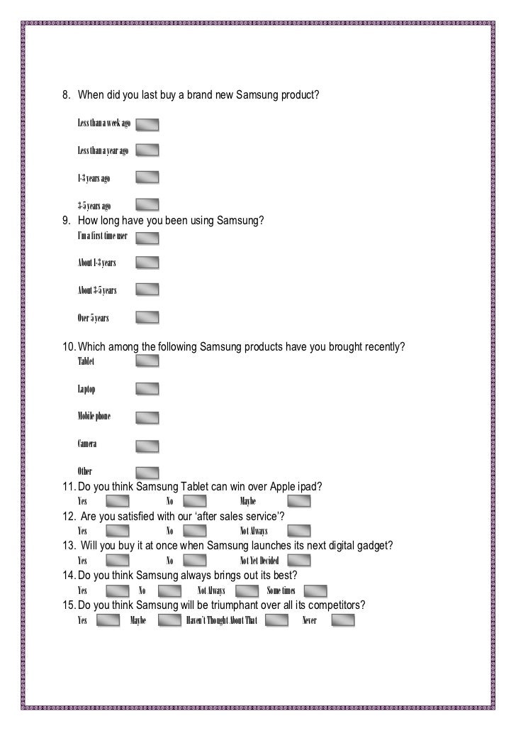 sample questionnaire for market survey