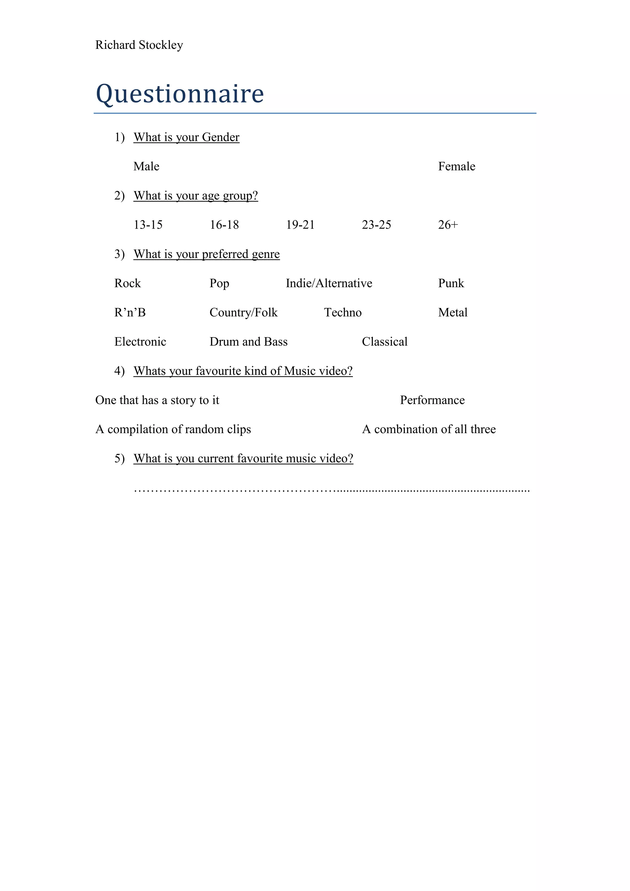 Questionnaire | DOCX