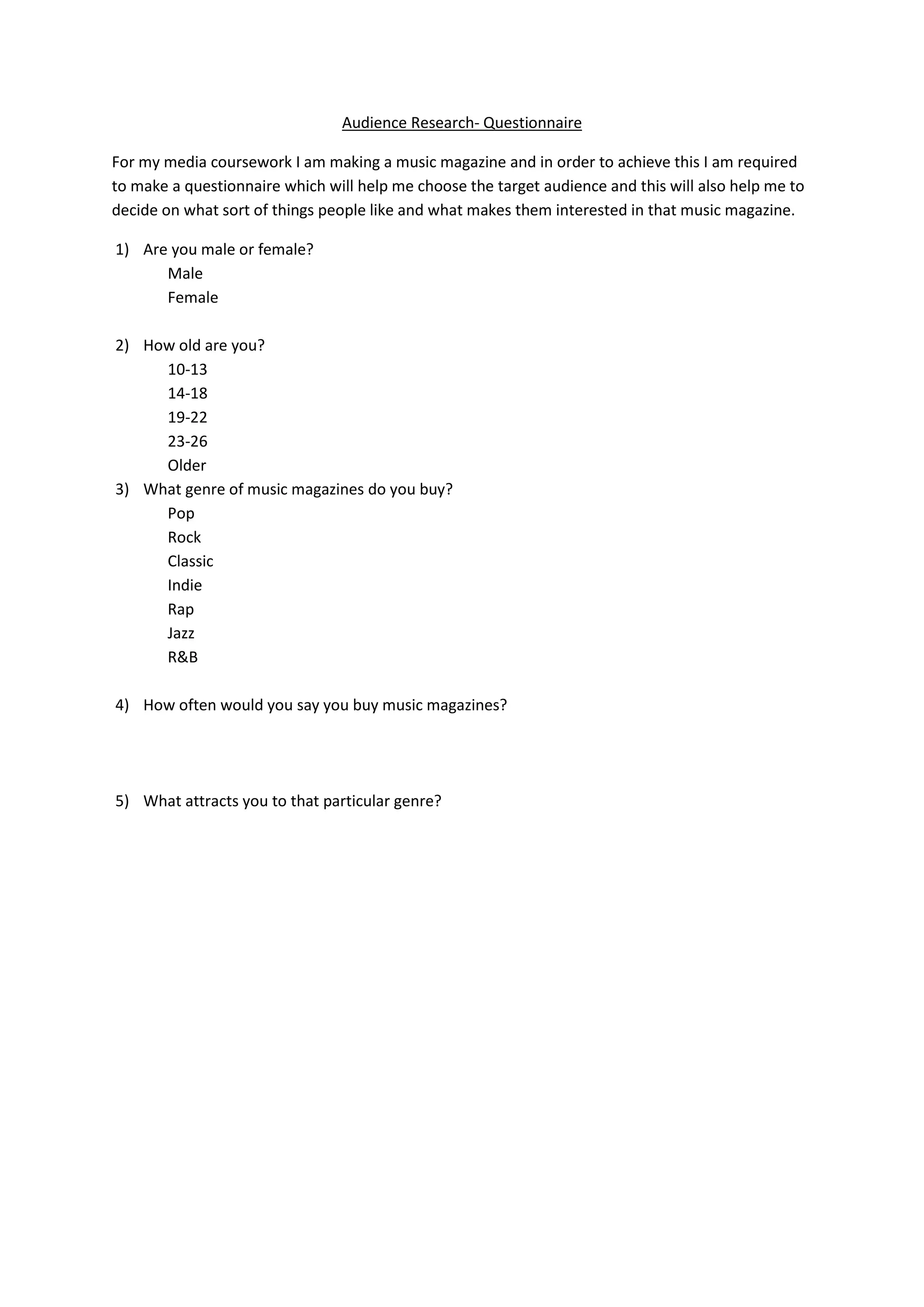 Questionnaire | DOCX