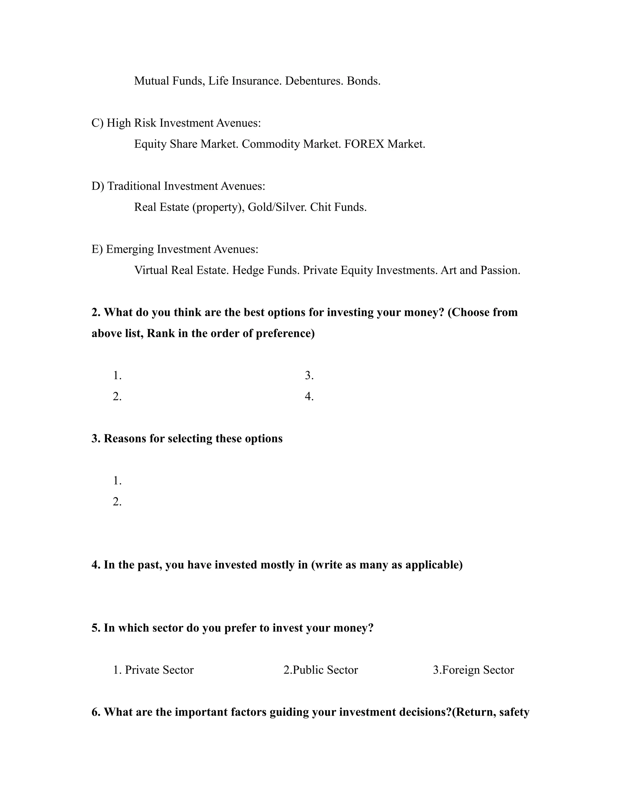 Questionnaire on Investment Preferences | DOC