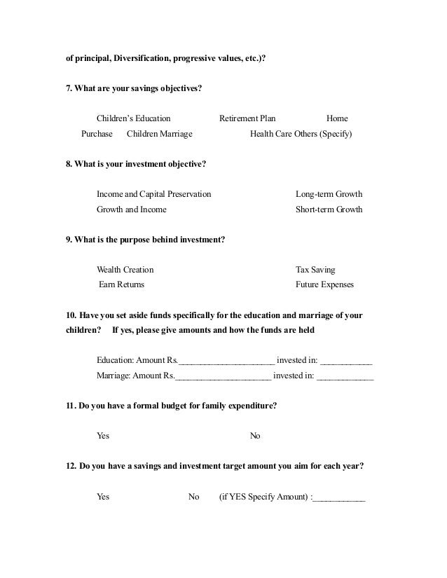 questionnaire on investment preferences