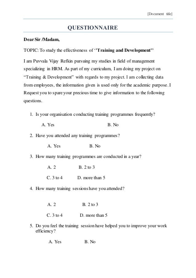 training and development research questions