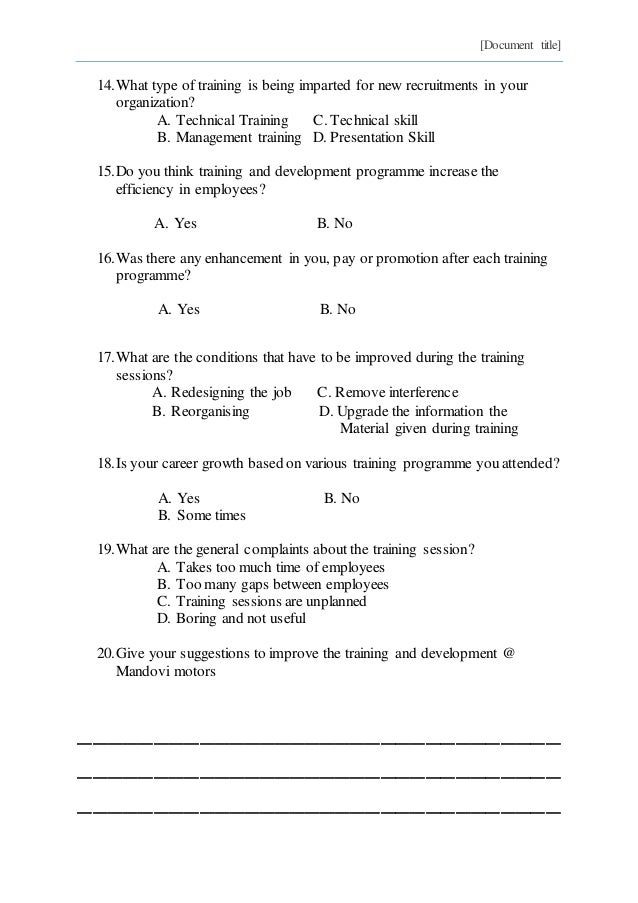 training development questionnaire employee training questionnaire
