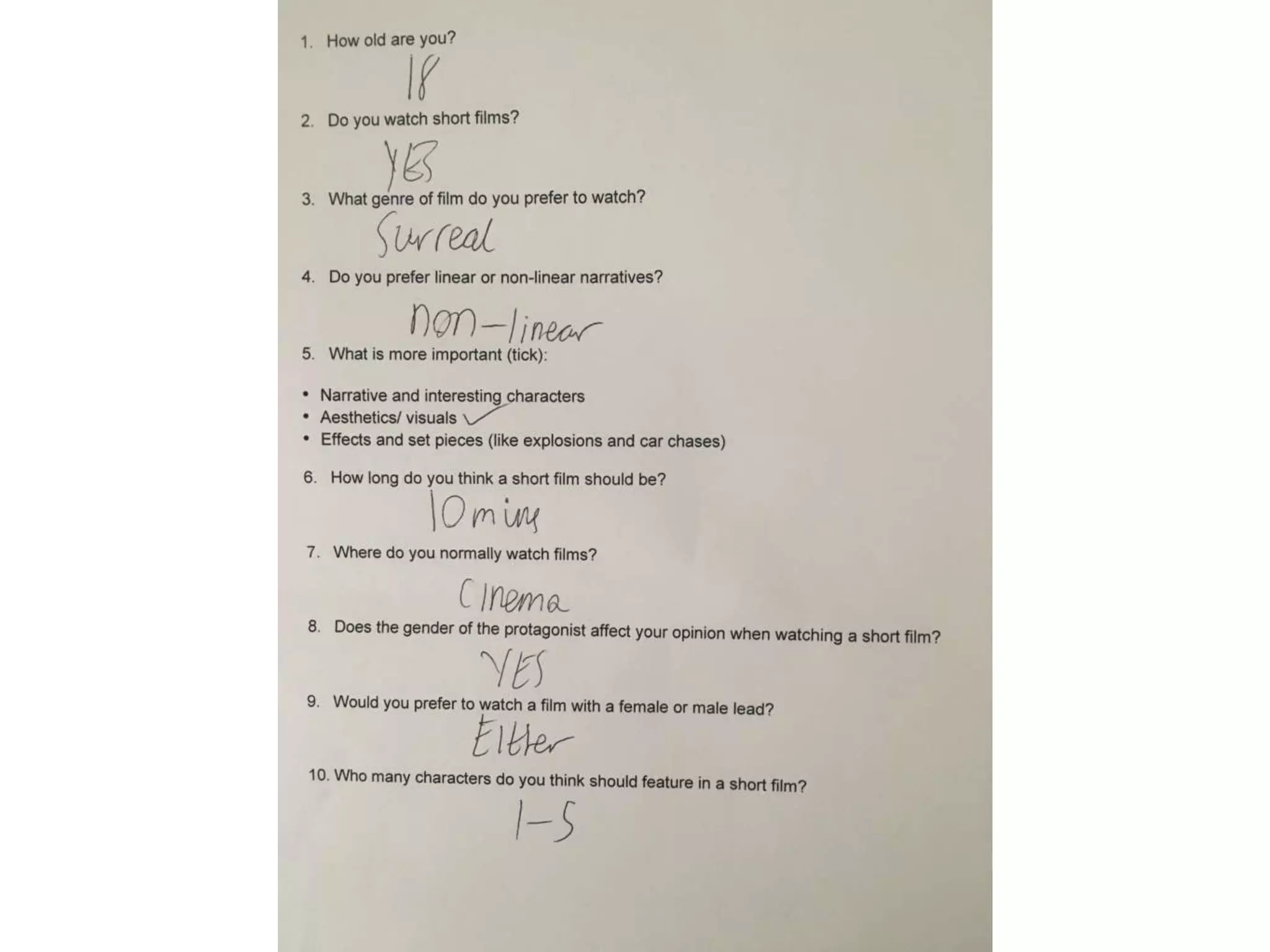 Questionnaire - Short Film Audience Research