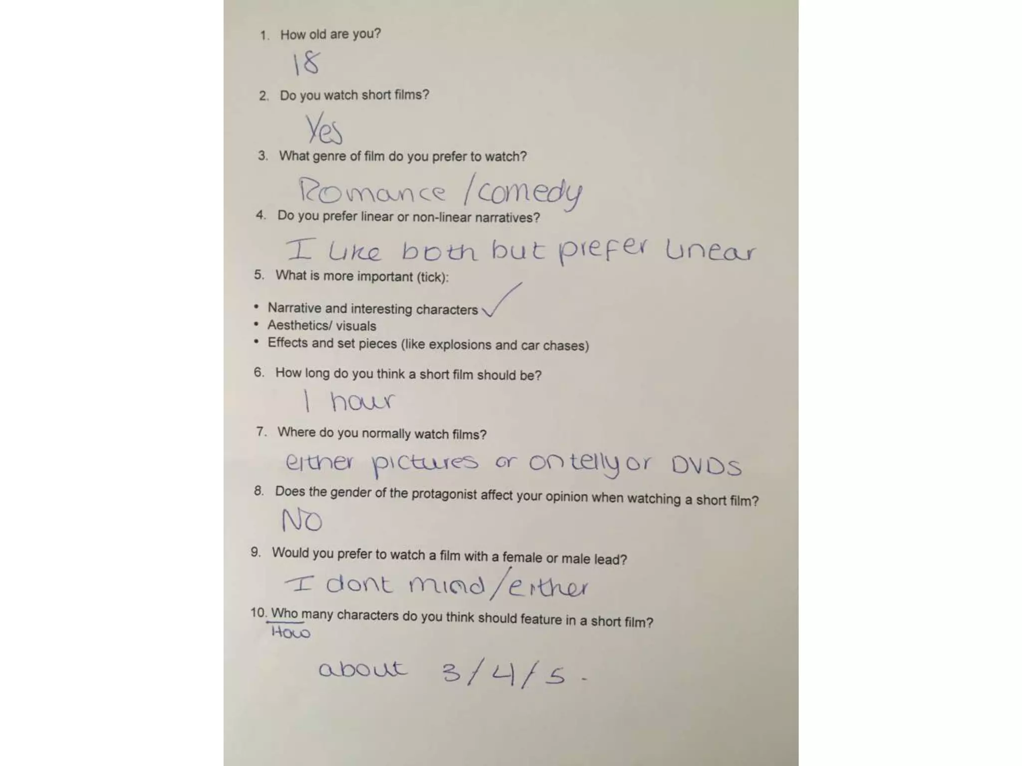 Questionnaire - Short Film Audience Research