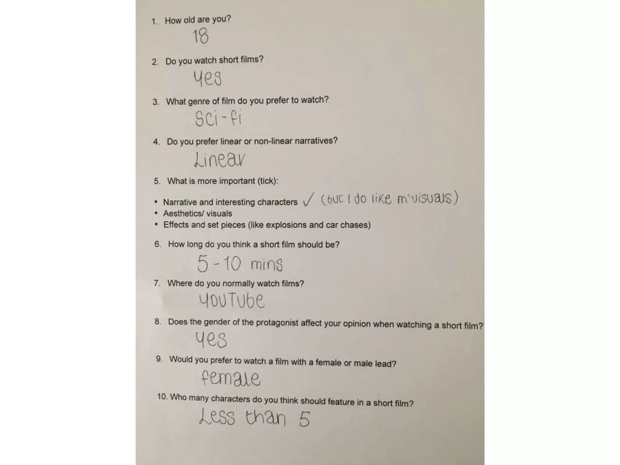 Questionnaire - Short Film Audience Research