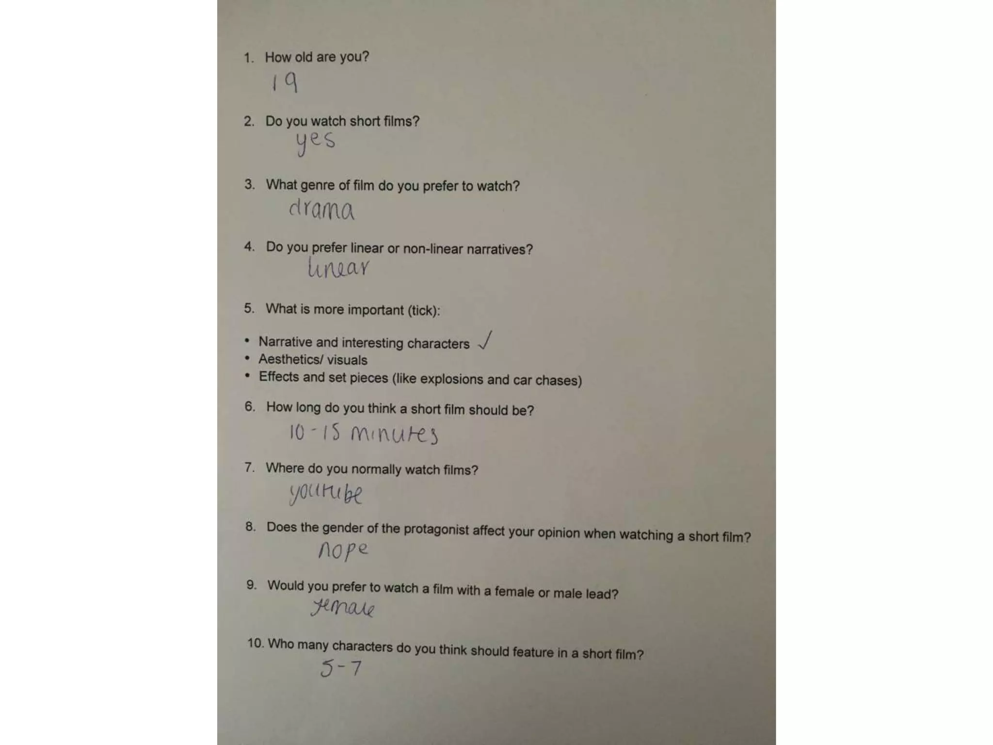 Questionnaire - Short Film Audience Research