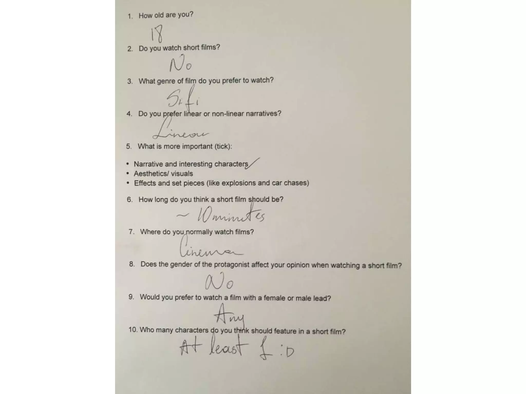 Questionnaire - Short Film Audience Research