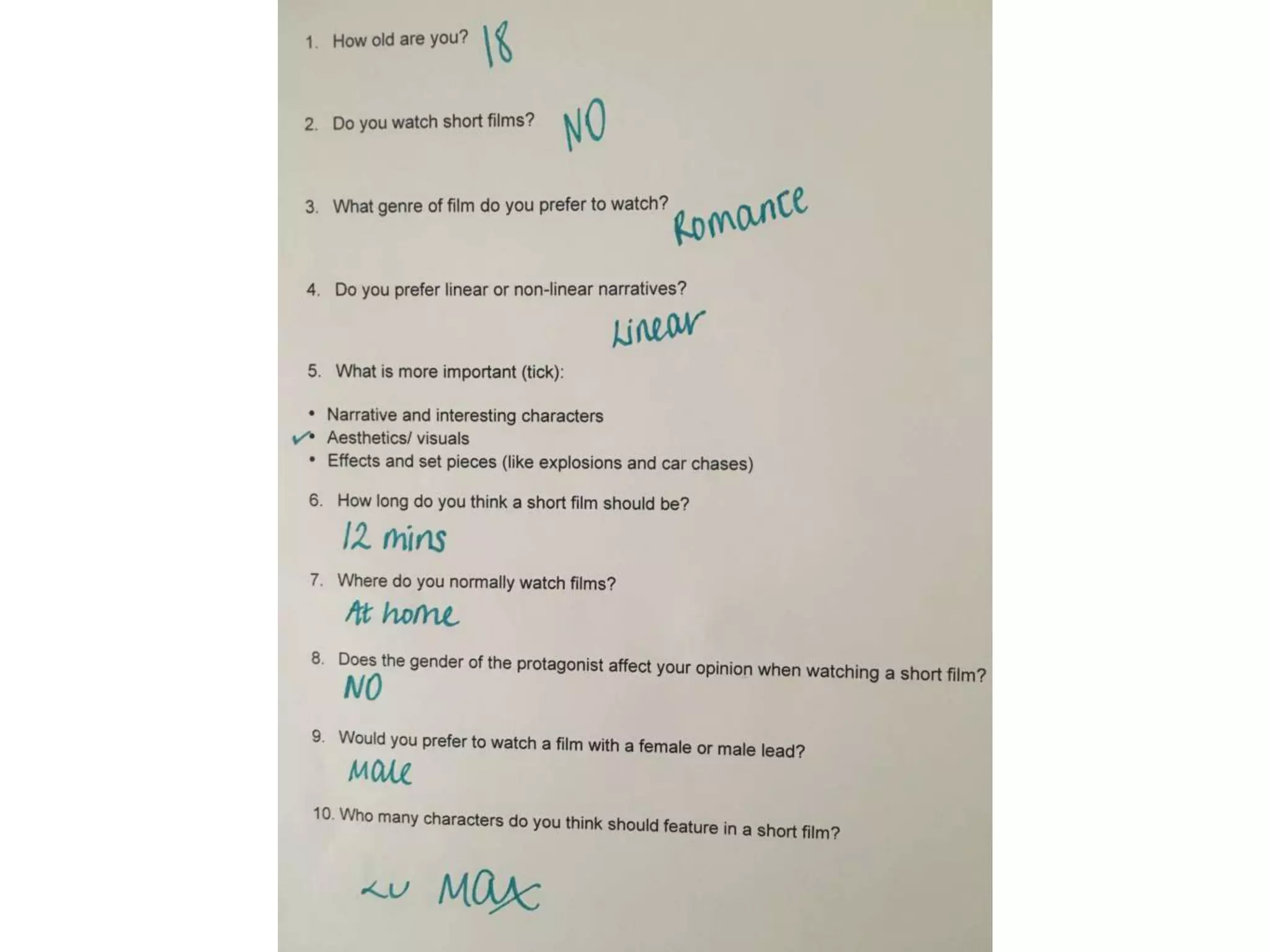 Questionnaire - Short Film Audience Research