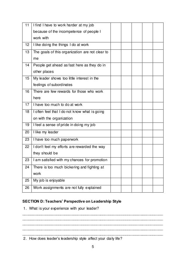 leadership styles in education questionnaire