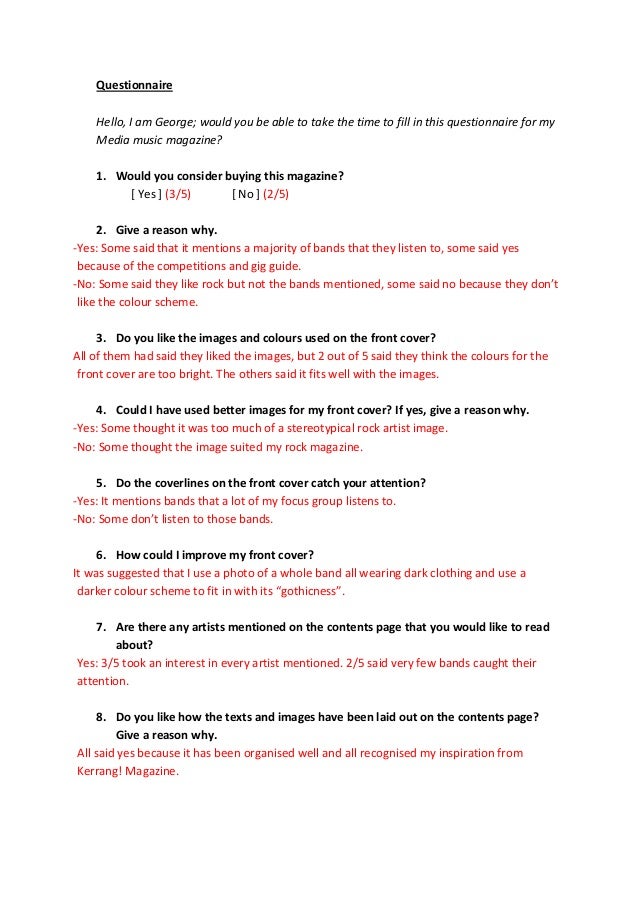 Questionnaire answers