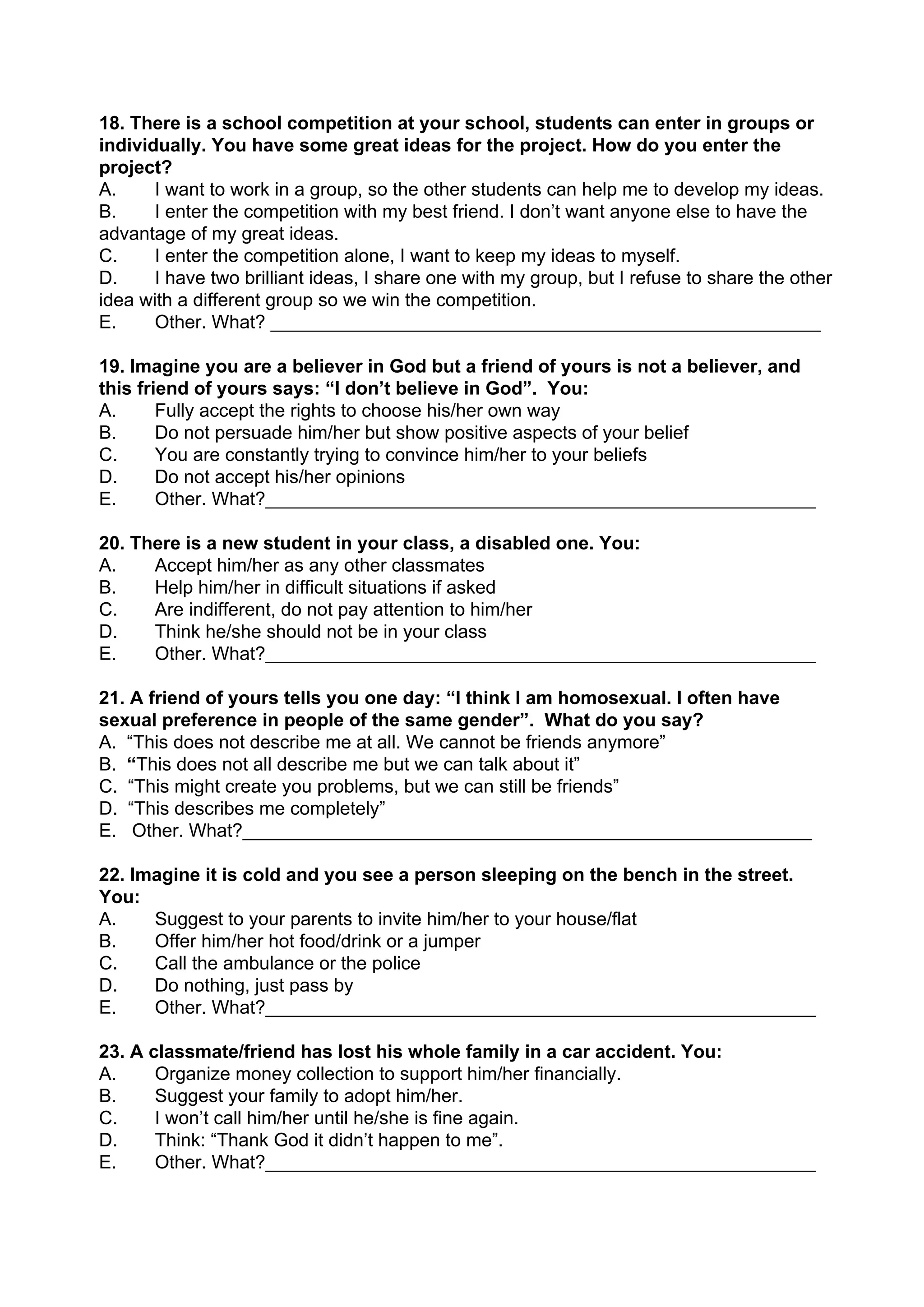 Wasa Questionnaire.pdf Wast Questionnaire English Version | PDF