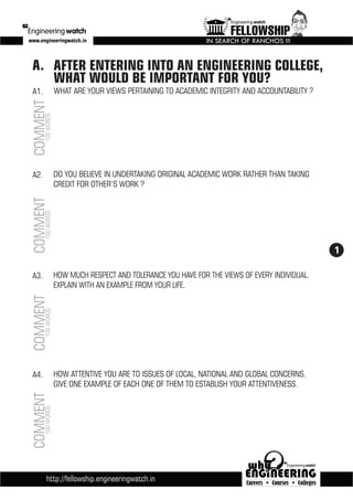 Engineering Watch Fellowship Questionnaire Booklet