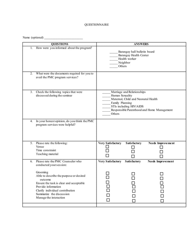 Questionnaire couple | PDF