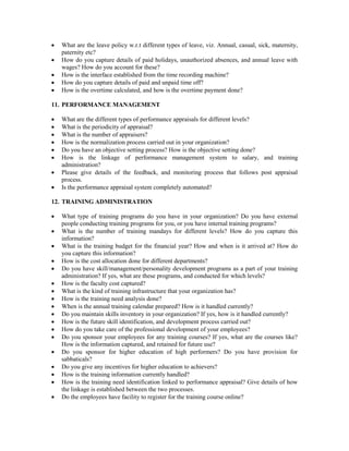 Leave Administration Questions Questionnaire implementation - hrms | PDF