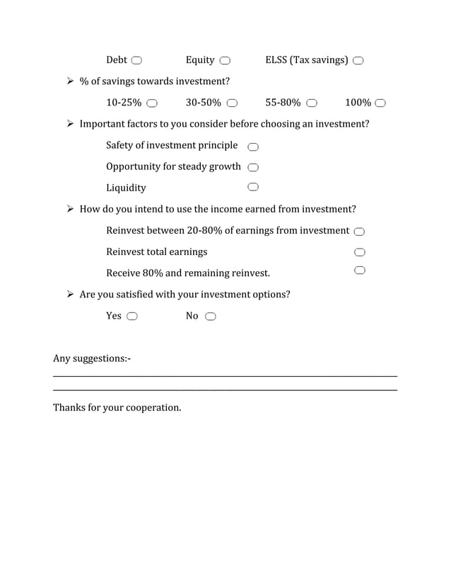Investors Attitude Towards Mutual Fund Questionnaire Investors Attitude Towards Mutual Fund Questionnaire