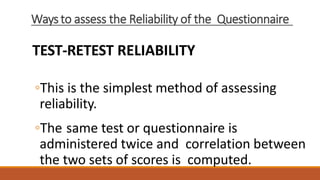 Questionnaire Validity.pptx | Standardized Testing | Educational Assessment