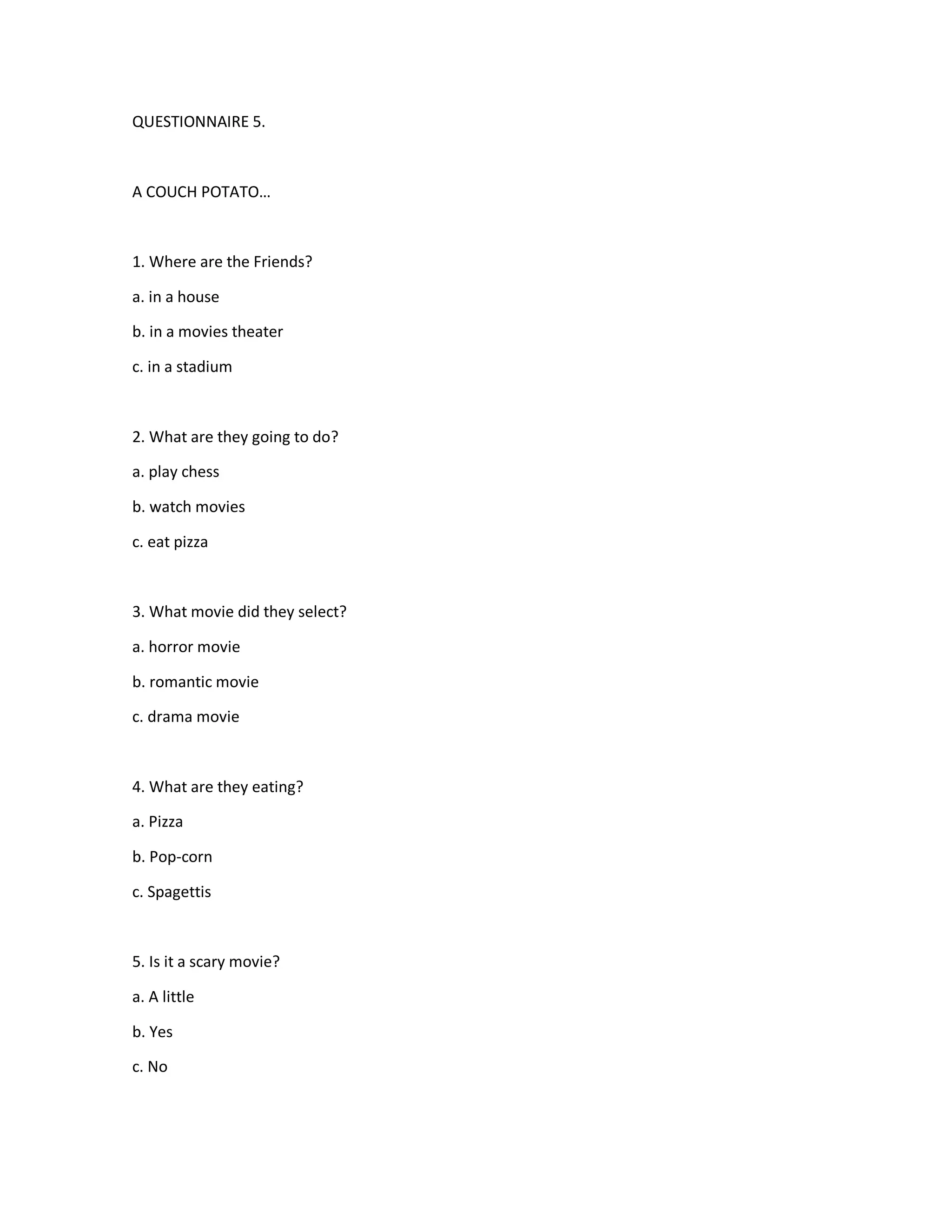 Questionnaire 5 | PDF