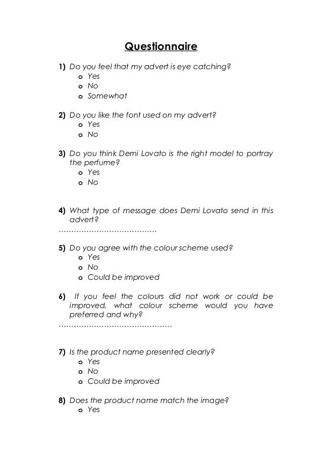 Questionnaire advertisment