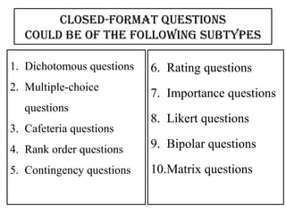 Questionnaire Types In Research Questionnaire and its types in Research.pptx