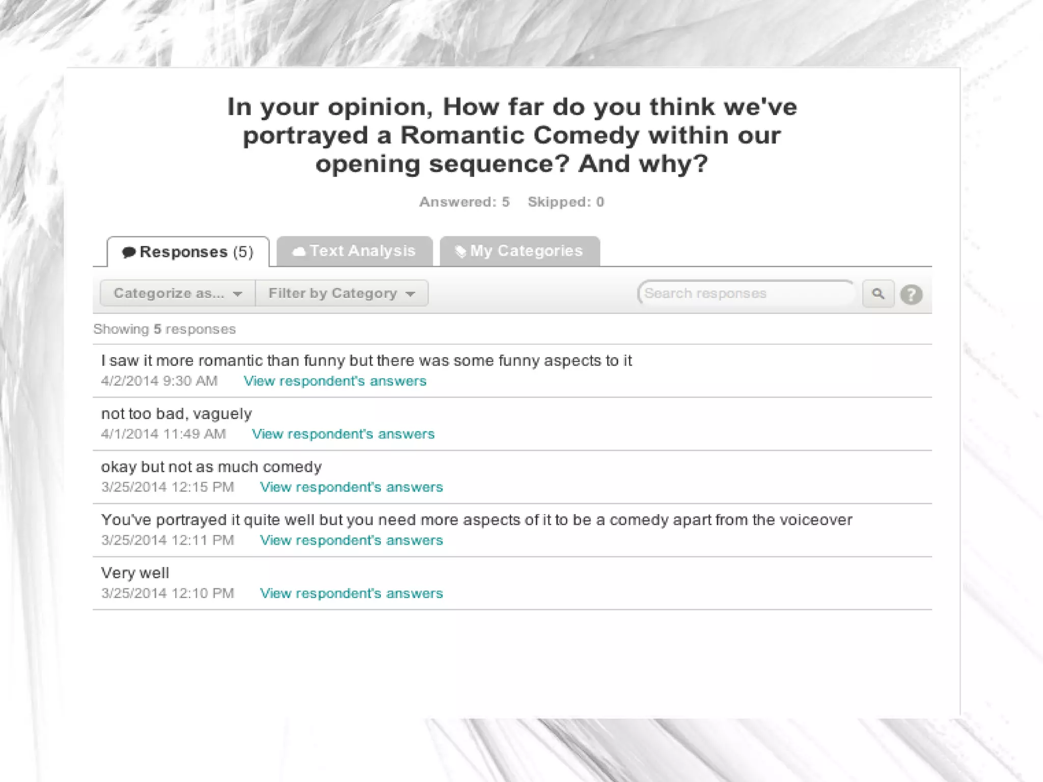 Questionnaire answers SoulMate