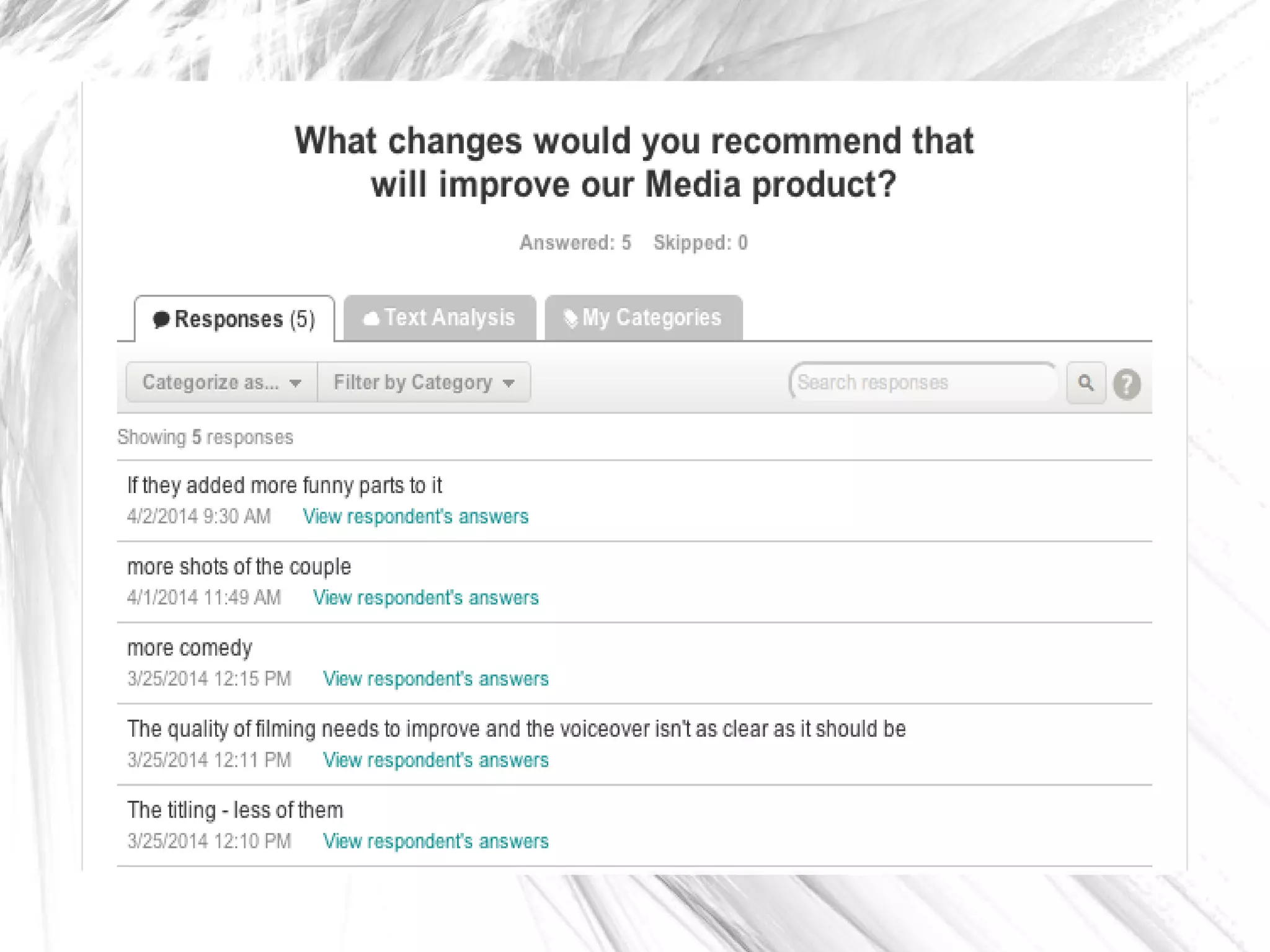 Questionnaire answers SoulMate
