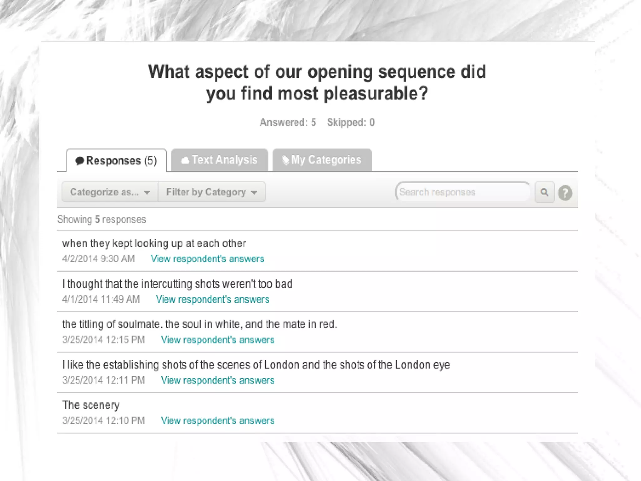 Questionnaire answers SoulMate