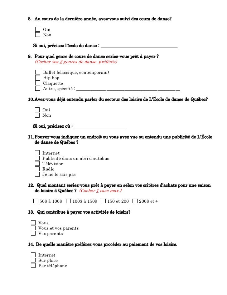 Questionnaire Cours De Marketing