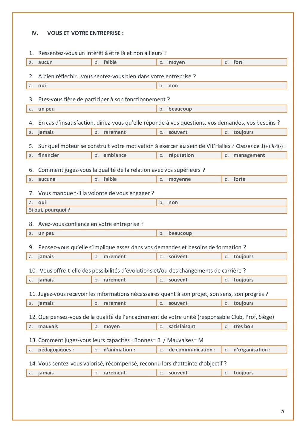 Questionnaire de satisfaction des employés de vit'halles