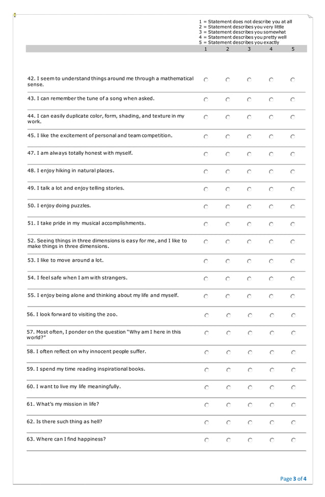 Multiple Intelligence - Dr. Terry Armstrong's Questionnaire | DOCX