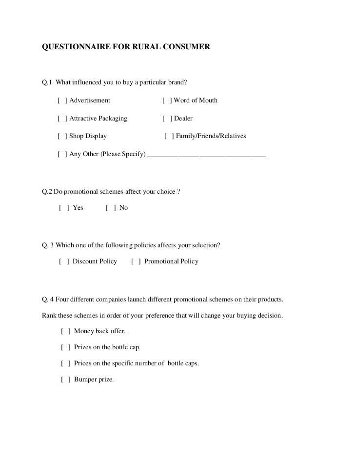 Questionnaire for rural consumer